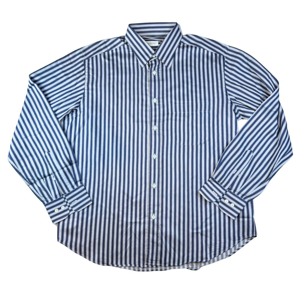BRIONI Dress/Casual Button Shirt Cotton Blue White Striped Italy Men's XL